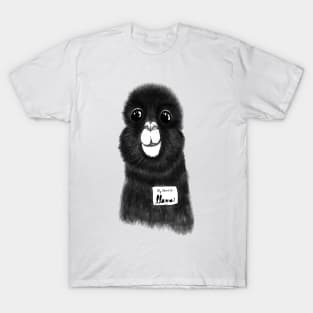 Funny Hand Drawn Llama in Black and White T-Shirt